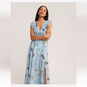 RW&Co. Ruffled V-neck Empire Waist Chiffon Gown in Size 00